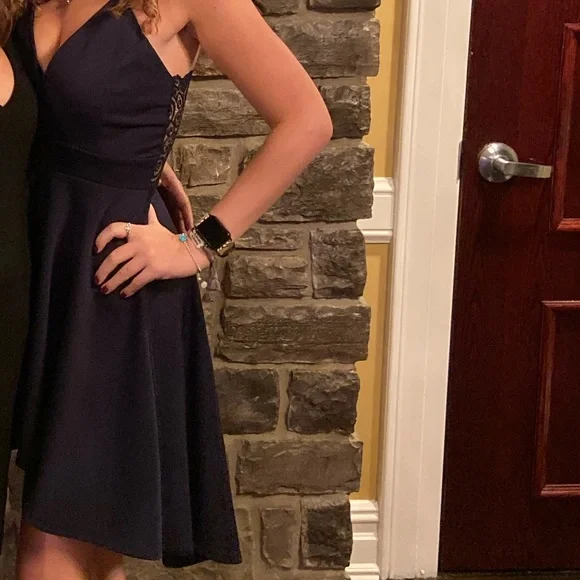 Windsor Dresses | Windsor Navy Blue Cocktail Dress with Lace Back | Color: Blue | Size: M | Rebeccal18963'S Closet